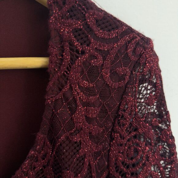 Marina Dress 14 Wine Stretch Lace Wedding Party Round Neck 3/4 Sleeve - Picture 5 of 11